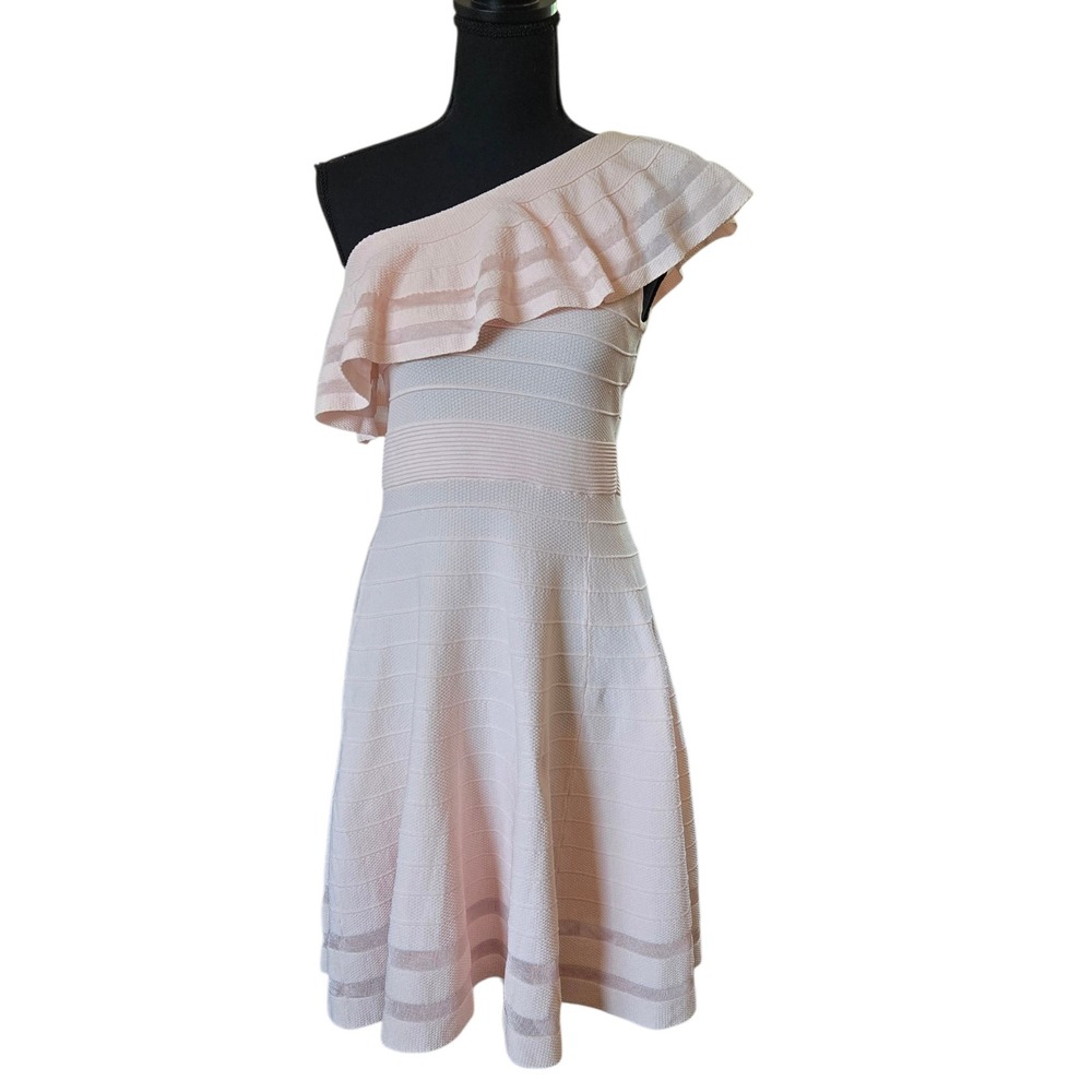 Ted Baker Streena One Shoulder Ruffle Knitted Dress Baby Pink Size 2 WH8W/GDV1
